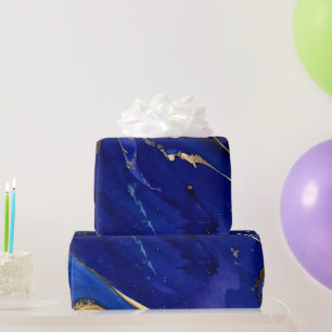 Papier Cadeau Élégant motif d'encre alcoolisée bleu cobalt et or