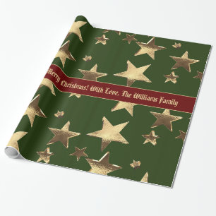 Papier Cadeau Élégant Motif des étoiles rouge vert et or de N