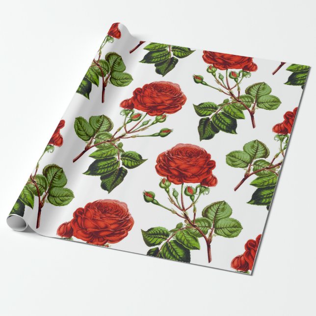 Papier Cadeau Élégant Motif des fleurs florales des roses rouges (Déroulé)