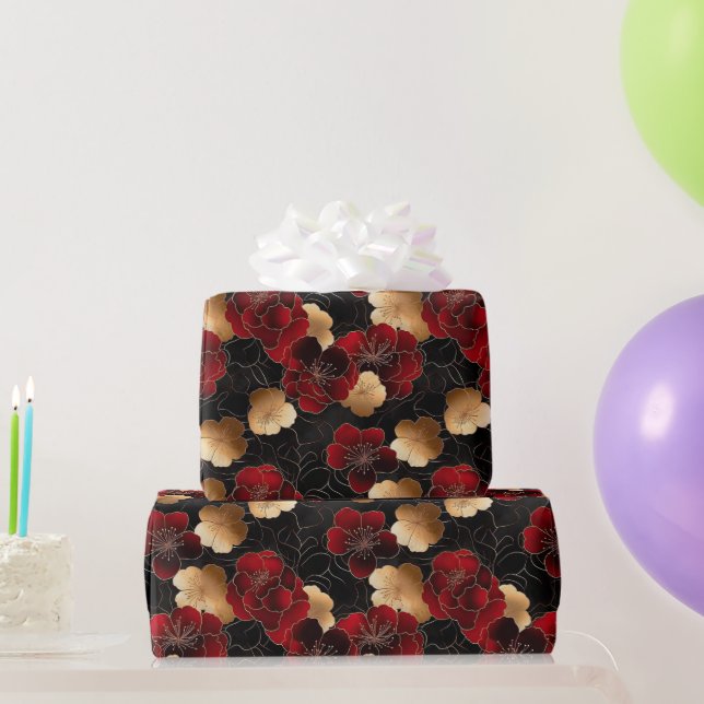 Papier Cadeau Élégant Motif en marbre rouge, noir et or (Cadeaux de fête)