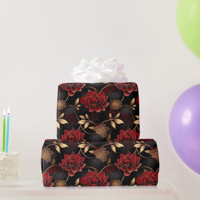 Papier Cadeau Élégant Motif en marbre rouge, noir et or (Cadeaux de fête)