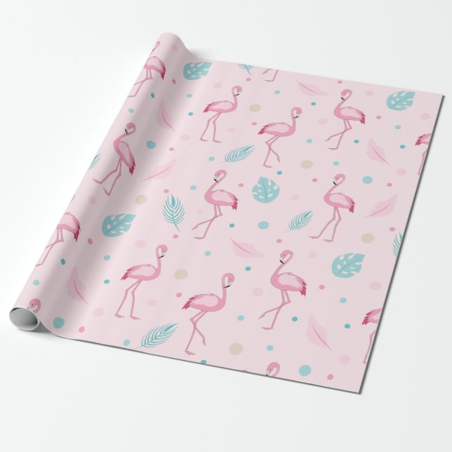 Papier Cadeau Élégant motif flamant rose (Déroulé)
