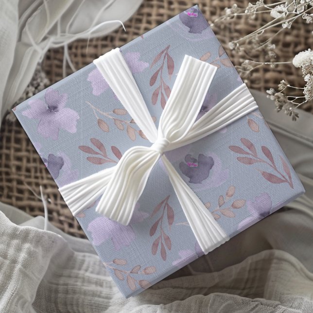 Papier Cadeau Élégant motif floral aquarelle violet (Créateur téléchargé)