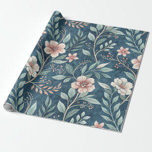 Papier Cadeau Élégant motif floral avec fleurs rose et crème