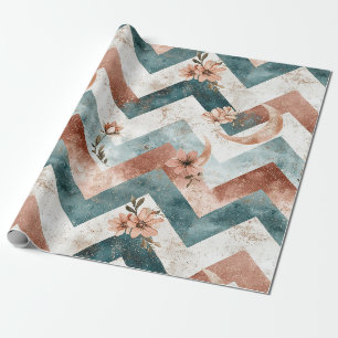 Papier Cadeau Élégant motif floral en zigzag avec reflets lunair