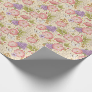 Papier Cadeau Élégant motif floral rose Vintage