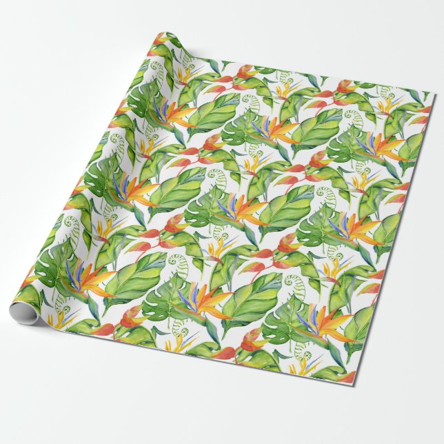 Papier Cadeau Élégant motif floral tropical (Déroulé)