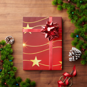 Papier Cadeau Élégant Motif Gold & Red Christmas Star