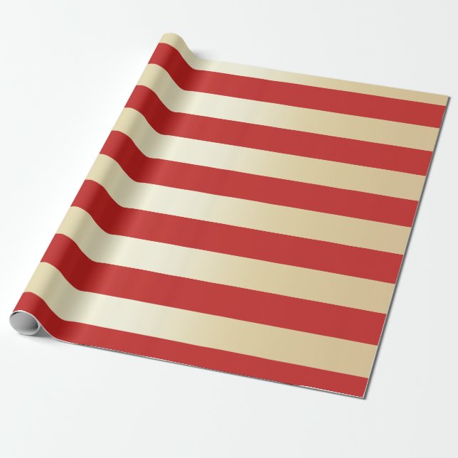 Papier Cadeau Élégant Motif Gold & Red Christmas Stripe (Déroulé)