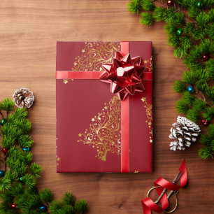 Papier Cadeau Élégant Motif Gold & Red Christmas Tree