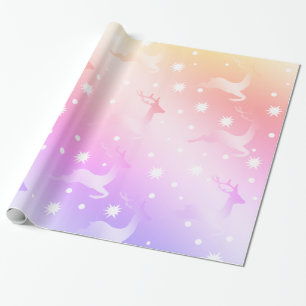 Papier Cadeau Élégant motif holographique de rennes de Noël
