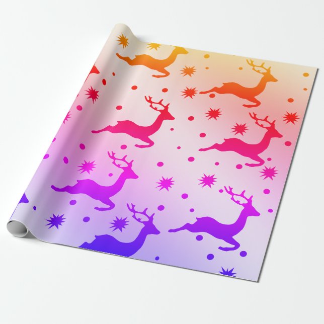 Papier Cadeau Élégant motif holographique de rennes de Noël (Déroulé)