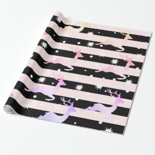 Papier Cadeau Élégant motif holographique de rennes de Noël