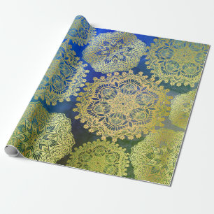 Papier Cadeau Elégant Motif Mandala bleu or