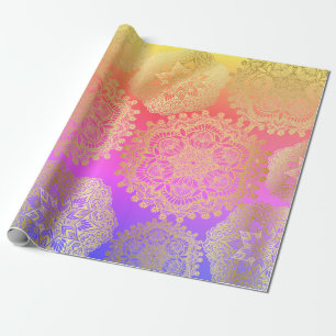 Papier Cadeau Élégant Motif Mandala Gold Et Rainbow