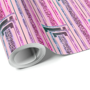 Papier Cadeau Élégant Motif moderne de bandes géométriques rose