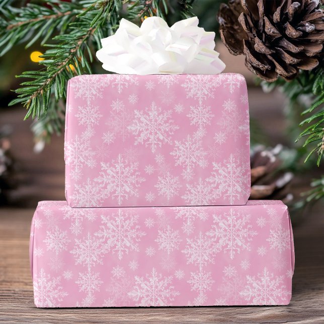 Papier Cadeau Élégant Motif moderne de flocon de neige rose Noël (Elegant Modern Snowflake Pattern Pink Christmas Wrapping Paper)