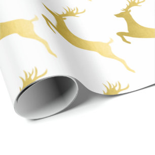 Papier Cadeau Élégant Motif moderne de Noël Gold Reinder