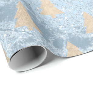 Papier Cadeau Élégant motif moderne d'or et d'arbre de Noël bleu