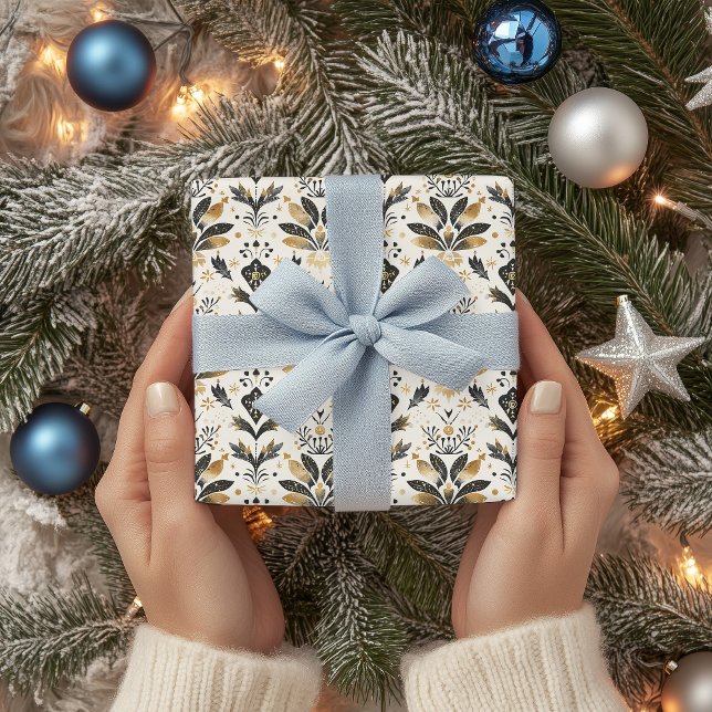 Papier Cadeau Élégant Motif motif de Noël avec Gold Foil Acc (Créateur téléchargé)