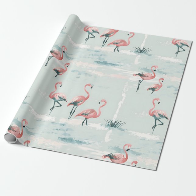 Papier Cadeau Élégant motif pastel flamingo (Déroulé)