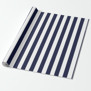 Papier Cadeau Élégant motif rayé bleu marine foncé et blanc