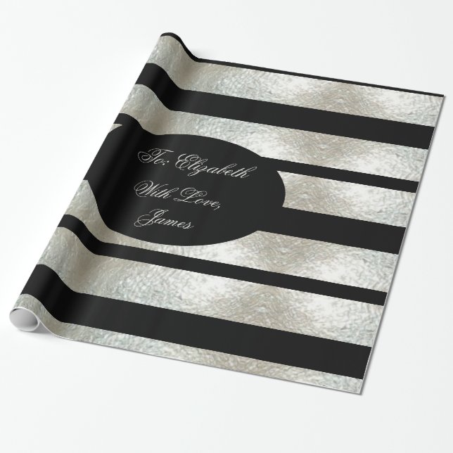 Papier Cadeau Élégant Motif rayé Noir moderne chic (Déroulé)