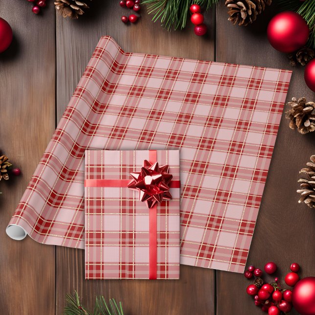 Papier Cadeau Élégant Motif rouge (Elegant Red Plaid Pattern Wrapping Paper)