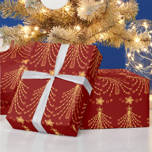 Papier Cadeau Élégant Motif rouge et or de Noël