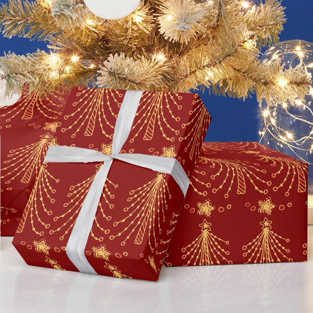 Papier Cadeau Élégant Motif rouge et or de Noël (Créateur téléchargé)