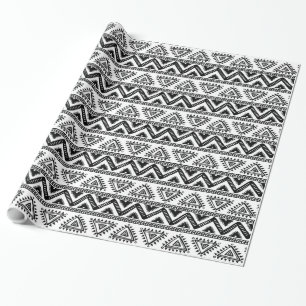 Papier Cadeau Élégant Motif tribal noir et blanc