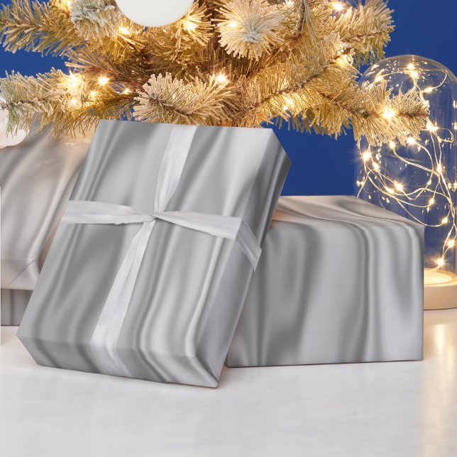 Papier Cadeau Élégant Noël Argent Faux Satin Graphique (Vacances)