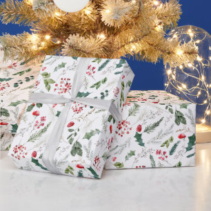 Papier Cadeau Élégant Noël Botanique Holly & Berries
