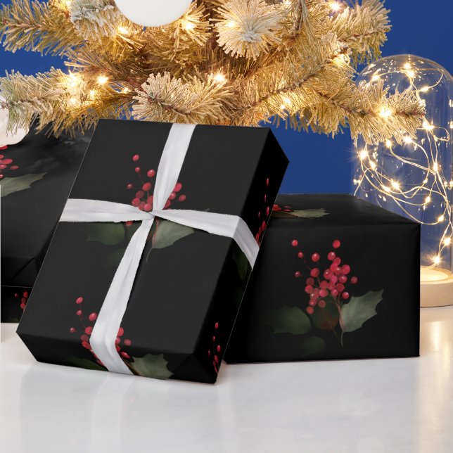 Papier Cadeau Élégant Noël Holly Berry Holiday (Vacances)
