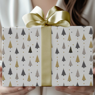 Papier Cadeau Élégant Noël moderne Arbres & Etoiles Vacances