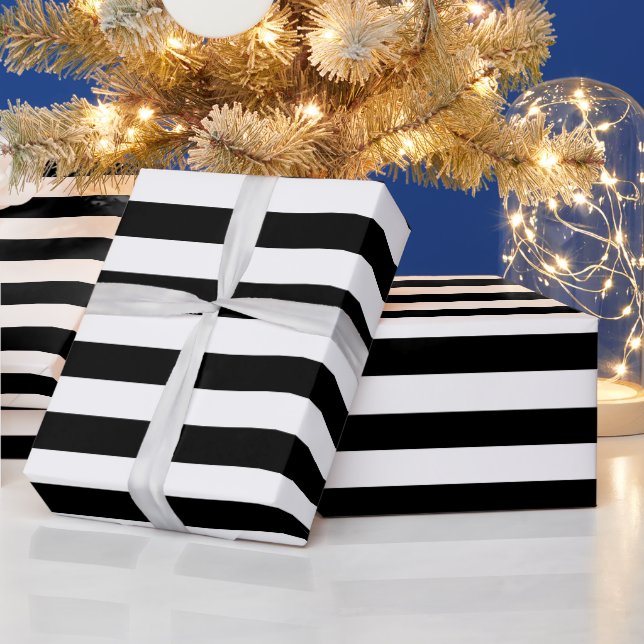 Papier Cadeau Élégant Noël noir et blanc rayé (Vacances)