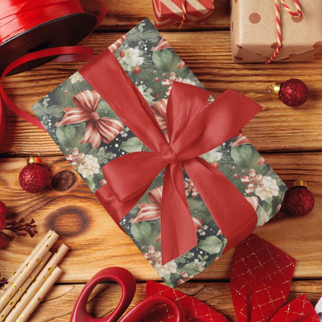 Papier Cadeau Élégant Noël Sucres de canne de fête Bow (Créateur téléchargé)