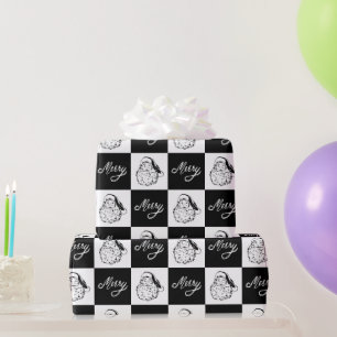 Papier Cadeau Élégant Noël Vintage noir et blanc Père Noël