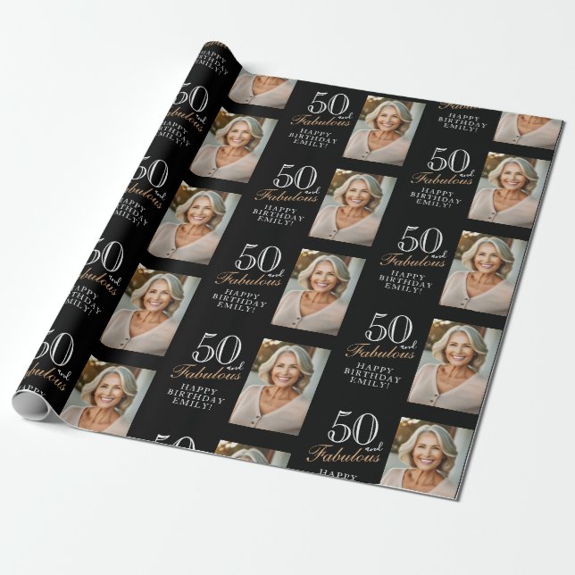 Papier Cadeau Elégant noir 50 et fabuleux 50e anniversaire Photo (Déroulé)