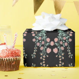 Papier Cadeau Élégant noir avec rose
