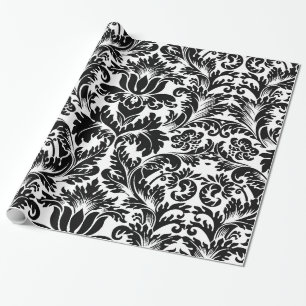 Papier Cadeau Elégant noir & blanc Baroque Damas Motif