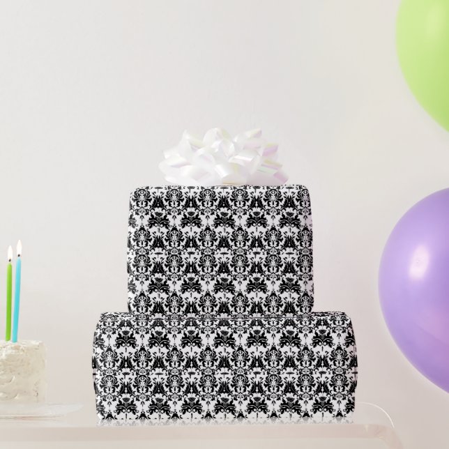 Papier Cadeau Elégant noir & blanc Damask (Cadeaux de fête)