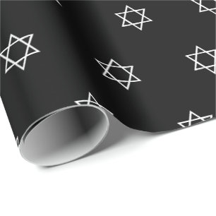 Papier Cadeau Elégant noir blanc Magen David motif Hanoukka