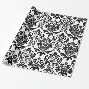 Papier Cadeau Élégant noir & blanc Motif de Damas Florales