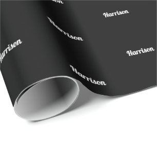 Papier Cadeau Elégant noir blanc personnalisé nom texte cadeau