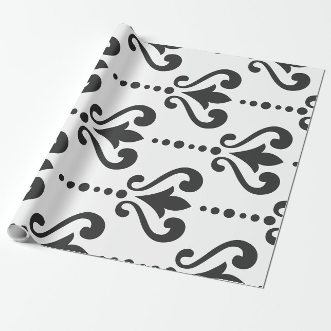 Papier Cadeau Élégant noir et blanc Damas (Déroulé)