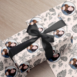 Papier Cadeau Élégant Noir et Blanc Photo Noël