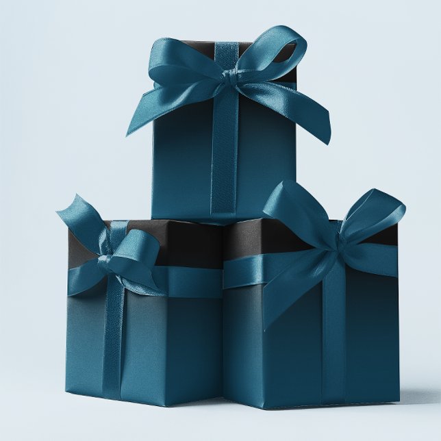 Papier Cadeau Elégant noir et bleu océan Turquoise Ombre (Black and Ocean Blue Teal Ombre Wrapping Paper)