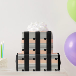 Papier Cadeau Élégant noir et rose pâle Coeur et rayures Cadeau