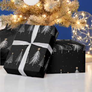 Papier Cadeau Élégant Noir Pine d'hiver Motif